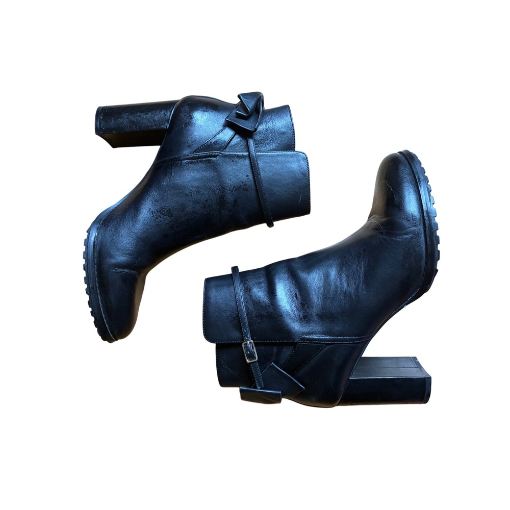 Banana Republic Black Leather Bow Block Heel Ankle Boots 10M Dark Academia Goth
